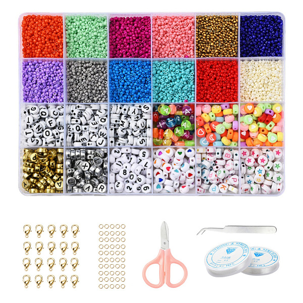 

PandaHall DIY Jewelry Making Kits, Including Round Glass Seed Beads, Flat Round Acrylic Beads, Elastic Crystal Thread, Tweezers, Scissors..., Multicolor