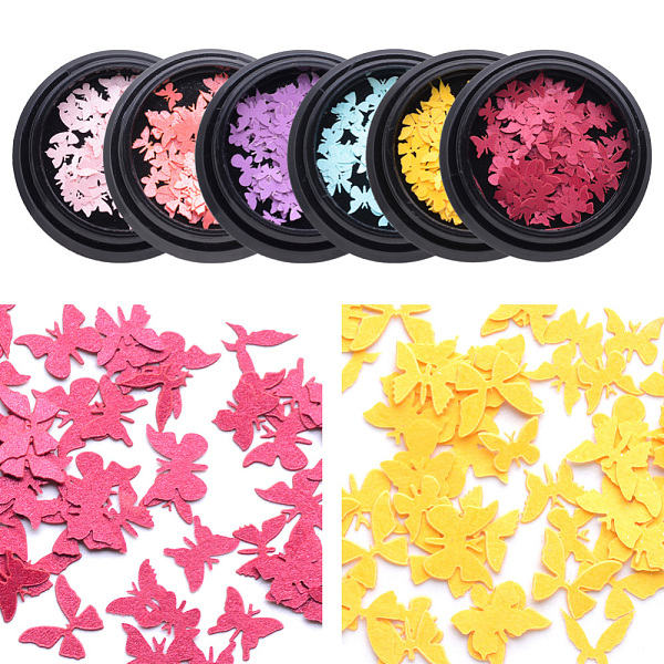 

PandaHall Paper Cabochons, Nail Art Decorations, Lifelike Butterfly, Mixed Color, 3~5x4~7x0.1mm, about 100pcs/box Paper Butterfly Multicolor