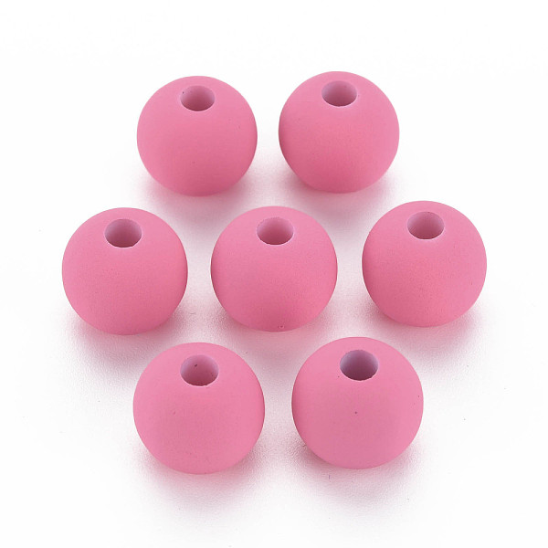 

PandaHall Rubberized Style Acrylic Beads, Round, Hot Pink, 13.5x12.5mm, Hole: 4mm Acrylic Round