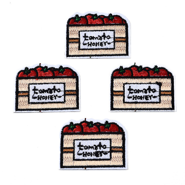 PandaHall Computerized Embroidery Cloth Iron On/Sew On Patches, Costume Accessories, Appliques, A Box of Tomatoes, FireBrick, 36.5x46x1.5mm...