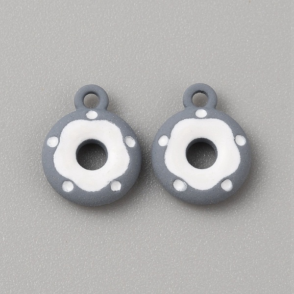 

PandaHall Frosted Painted Colored Alloy Pendants, Doughnut, Gray, 12.5x10x3mm, Hole: 1.5mm Alloy Flat Round Gray