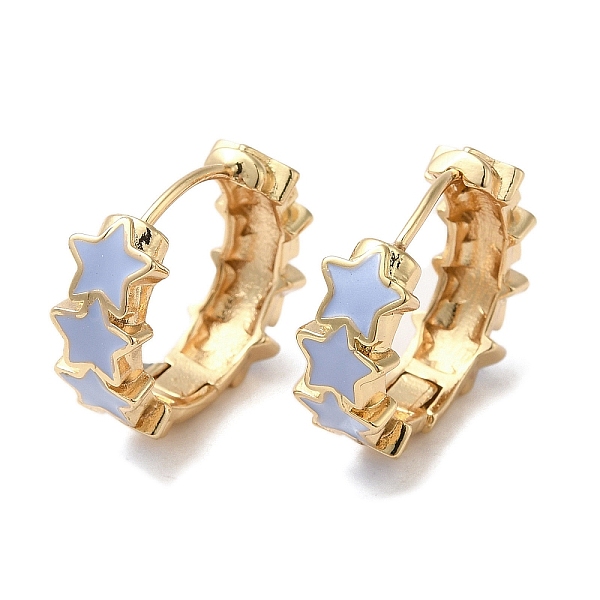 

PandaHall Star Real 18K Gold Plated Brass Hoop Earrings, with Enamel, Steel Blue, 19.5x7mm Brass Star