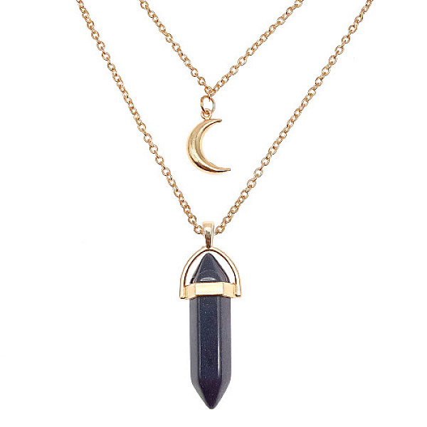 

PandaHall Synthetic Blue Goldstone Cone Pendant Double Layer Necklace, with Moon Charms, 19.69 inch(50cm) Blue Goldstone Cone
