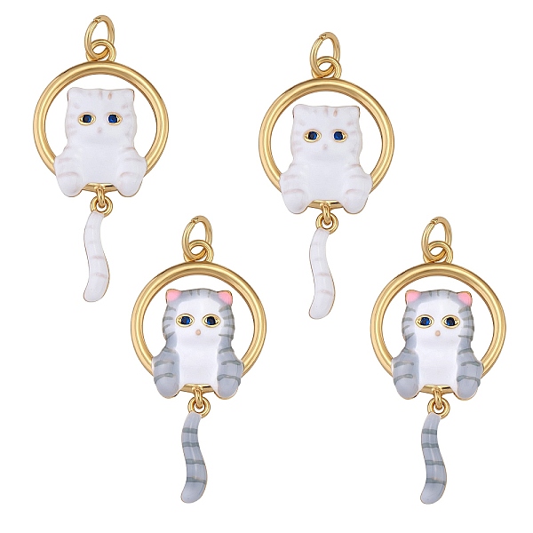 

PandaHall 4Pcs 2 Colors Rack Plating Brass Enamel Pendants, Long-Lasting Plated, Real 18K Gold Plated, Cat, Mixed Color, 31x15.5x4mm, Hole..., Multicolor