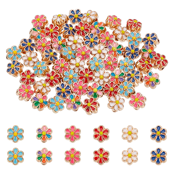 

PandaHall 60Pcs 6 Colors Light Gold Tone Alloy Enamel Beads, Flower, Mixed Color, 7x6.5x5mm, Hole: 1mm, 10pcs/color Alloy+Enamel Flower..., Multicolor