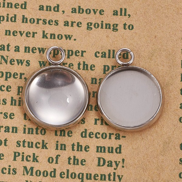 

PandaHall DIY Pendant Making, with 304 Stainless Steel Pendant Cabochon Settings and Transparent Half Round Glass Cabochons, Flat Round..., Clear