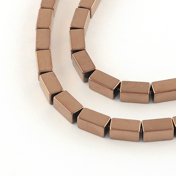 

PandaHall Electroplate Non-magnetic Synthetic Hematite Bead Strands, Cuboid, Copper Plated, 8x4x4mm, Hole: 1mm, about 51pcs/strand, 16.1...