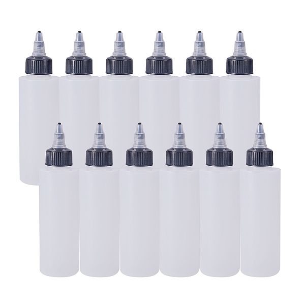 PandaHall BENECREAT 12Pack 4 Ounce Plastic Squeeze Dispensing Bottles with Black Twist Cap, Open/Close Nozzle - Good For Crafts, Art, Glue...