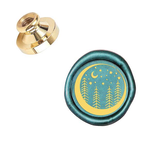 PandaHall CRASPIRE Wax Seal Stamp Moon and Forest, Vintage Sealing Stamp 25mm Replaceable Brass Head Only for Envelope Cards Craft Wedding