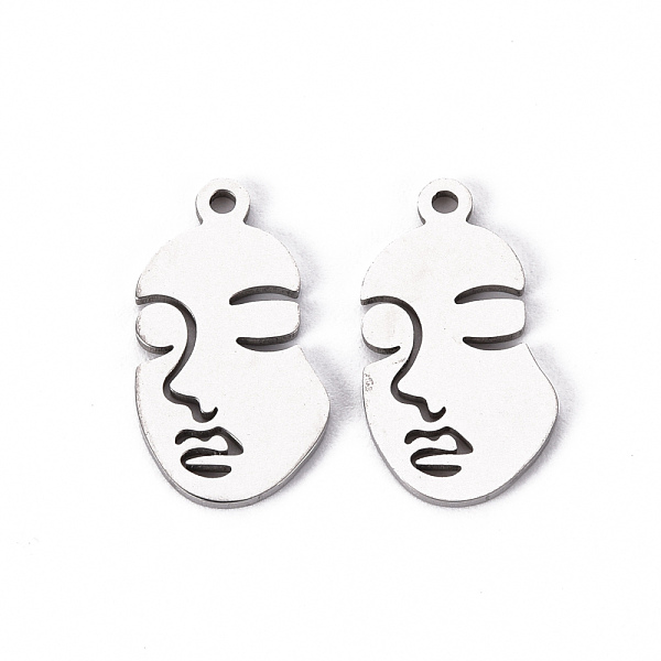 

PandaHall 201 Stainless Steel Pendants, Laser Cut Pendants, Face , Stainless Steel Color, 18x10x1mm, Hole: 1.2mm 201 Stainless Steel Others