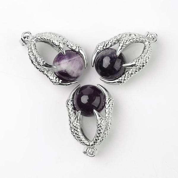 

PandaHall Eagle Claw Alloy Amethyst Pendants, Platinum, 34~36x22~24x16mm, Hole: 5x8mm Amethyst Others