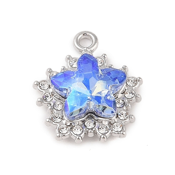

PandaHall Rack Plating Alloy with Rhinestone Pendants, Star, Platinum, Cornflower Blue, 20x17x6mm, Hole: 2mm Alloy+Rhinestone Star