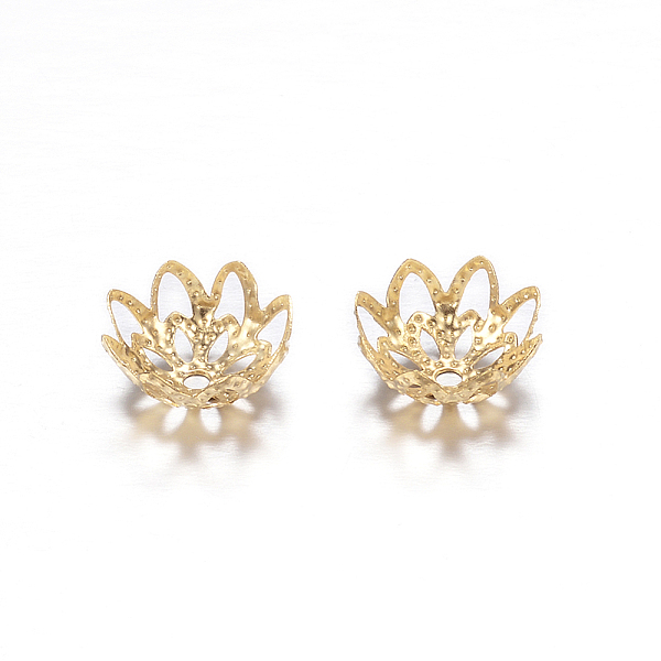 

PandaHall Ion Plating(IP) 304 Stainless Steel Flower Fancy Bead Caps, Multi-Petal, Golden, 10x4mm, Hole: 1mm 304 Stainless Steel