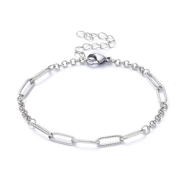

PandaHall Chain Bracelets, with Brass Rolo Chains, 304 Stainless Steel Paperclip Chains and Lobster Claw Clasps, Stainless Steel Color...