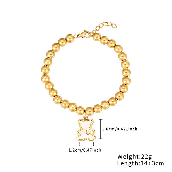 

PandaHall Stainless Steel Crystal Rhinestone Ball Beaded Bracelets with Shell Pendants, Golden, Bear, 5-1/2 inch(14cm), Pendnat: 16x12mm..., Clear