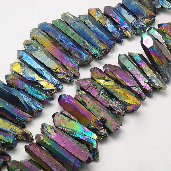 

PandaHall Irregular Strip Electroplated Natural Quartz Crystal Beads Strands, Rainbow Plated, 20~50x6~15x6~15mm, Hole: 1~2mm, 15.3 inch...