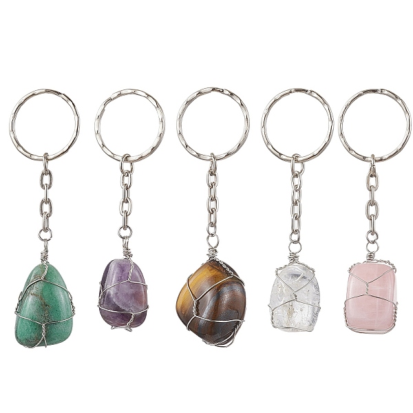 

PandaHall Natural Mixed Gemstone Pendant Keychain, 7.9~8.7cm Mixed Stone Mixed Shapes