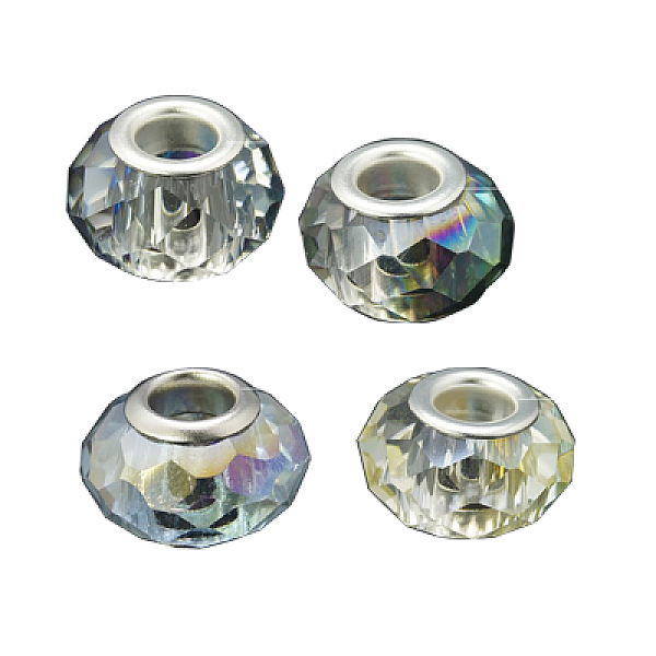 

PandaHall Glass European Beads, Half Plated, with Brass Double Cores, Faceted, Rondelle, Mixed Color, 14x9mm, Hole: 5mm Glass+Brass Core..., Multicolor