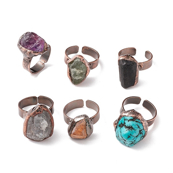 

PandaHall Gemstone Irregular Nugget Open Cuff Ring, Red Copper Brass Jewelry for Women, Cadmium Free & Lead Free, Inner Diameter: 17~19mm...