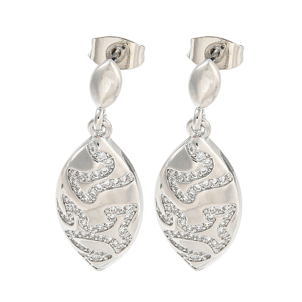 

PandaHall Leaf Brass Pave Clear Cubic Zirconia Dangle Earrings, Platinum, 31x11.5mm Brass Leaf Clear