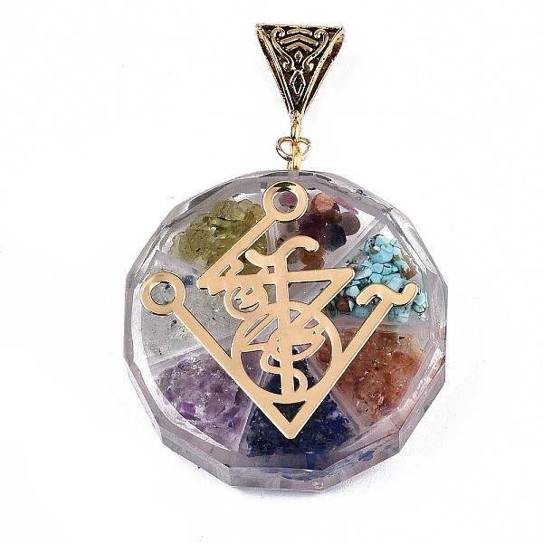

PandaHall Transparent Epoxy Resin Alchemy Pendants, with Natural Gemstone Chip, Gold Foil, Flat Round with Magic Pattern, Colorful...