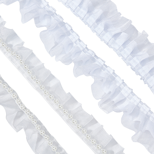 

PandaHall CHGCRAFT 5 Yards 2 Style Polyester Ribbon, with Resin for Jewelry Making, White, about 4.6~5 yards/style Polyester White