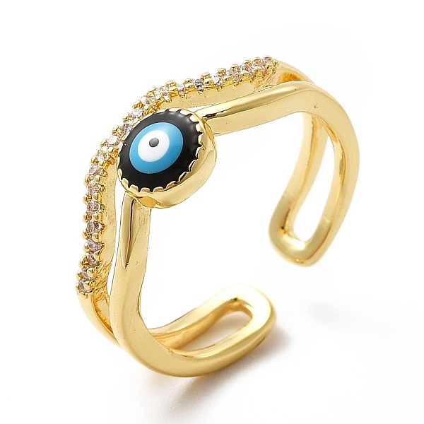 

PandaHall Enamel Evil Eye & Cubic Zirconia Wave Open Cuff Ring, Brass Jewelry for Women, Real 18K Gold Plated, US Size 7 3/4(17.9mm)...