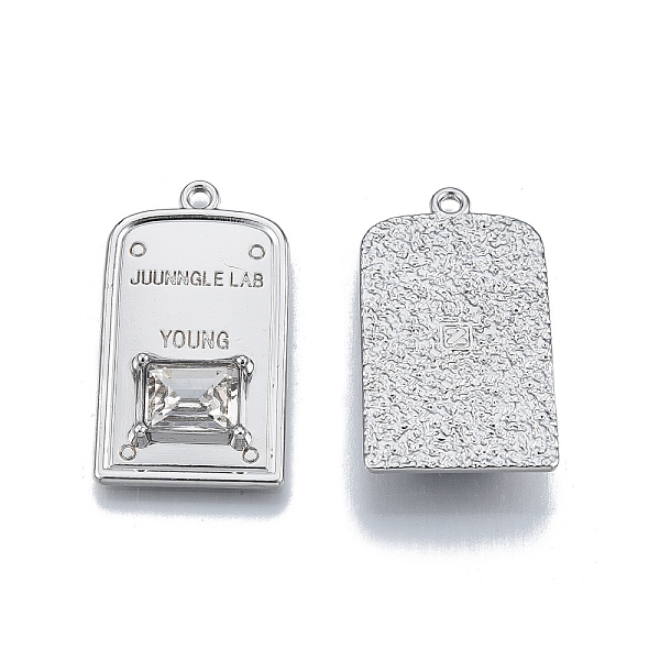 

PandaHall Rack Plating Alloy Pendants, with Crystal Rhinestone, Cadmium Free & Nickel Free & Lead Free, Rectangle with Word Juunngle Lab..., Clear