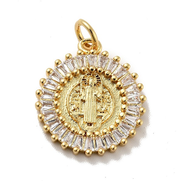 

PandaHall Flat Round with Saint Brass Micro Pave Clear Cubic Zirconia Pendants, with Jump Rings, Cadmium Free & Nickel Free & Lead Free...