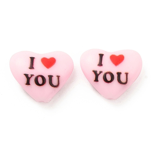 

PandaHall Opaque Acrylic Beads, Printed Beads, Heart with Word, Pink, 12x14.5x6mm, Hole: 1mm Acrylic Heart Pink