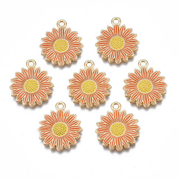 

PandaHall Rack Plating Alloy Enamel Pendants, Cadmium Free & Nickel Free & Lead Free, Light Gold, Flower, Coral, 21x18x2mm, Hole: 1.8mm..., Red