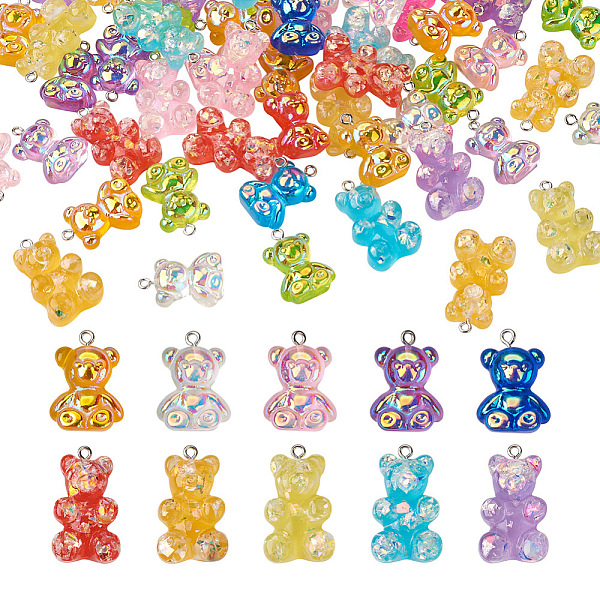 

PandaHall Yilisi 60Pcs 2 Style Electroplate Transparent Resin Pendants, with Platinum Iron Loop, Bear, Mixed Color, 30pcs/style Iron+Resin..., Multicolor
