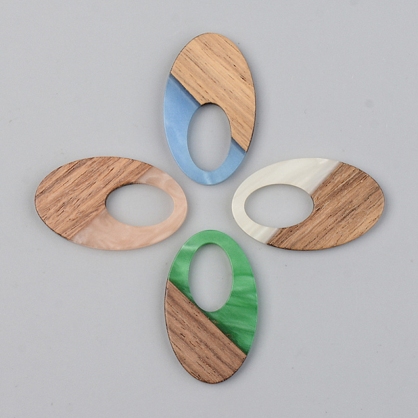 

PandaHall Opaque Resin & Walnut Wood Pendants, Oval, Mixed Color, 35.5x21.5x3mm, Hole: 16x10mm Resin+Wood Oval Multicolor
