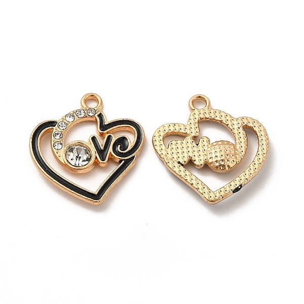 

PandaHall Alloy Enamel Pendants, with Crystal Rhinestone, Heart & Word Love Charm, Light Gold, 21x19.5x1.5mm, Hole: 1.8mm Alloy..., Black
