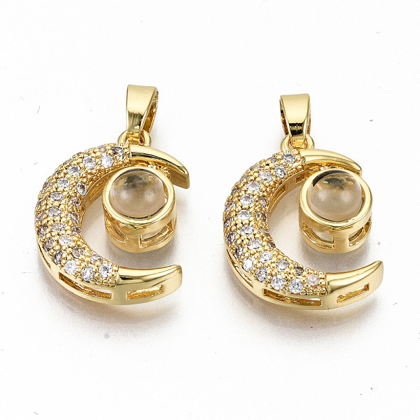 

PandaHall Brass Micro Pave Clear Cubic Zirconia Pendants, with Glass, Nickel Free, Moon, Real 16K Gold Plated, 19x14x7mm, Hole: 2.5x5mm...