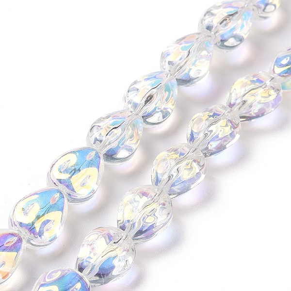 

PandaHall Transparent Electroplate Glass Beads Strands, Rainbow Plated, Teardrop, Clear AB, 11x9x6.6mm, Hole: 1.1mm, about 55pcs/strand..., White