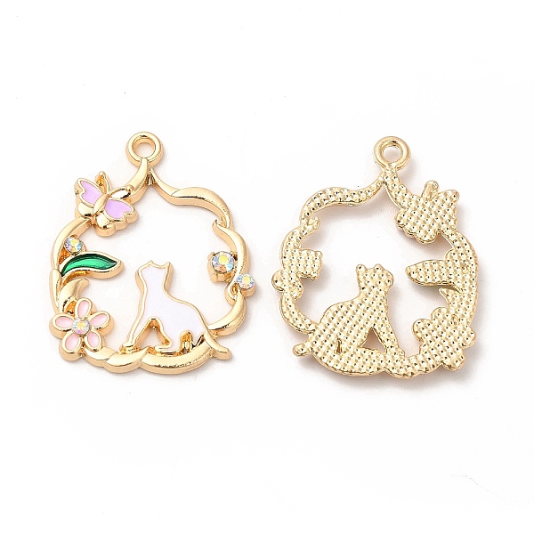 

PandaHall Alloy Enamel Pendants, with Rhinestone, Cadmium Free & Nickel Free & Lead Free, Golden, Flower with Cat & Flower Pattern, Pearl...