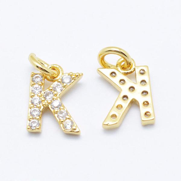 

PandaHall Brass Micro Pave Grade AAA Cubic Zirconia Charms, Letter K, Cadmium Free & Nickel Free & Lead Free, Real 18K Gold Plated..., Clear