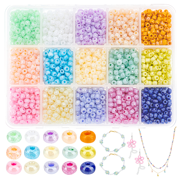 

PandaHall 15 Colors Glass Seed Beads, Ceylon, Round, Mixed Color, 4mm, Hole: 1.5mm, about 200pcs/20g/compartment, about 3000pcs/box Glass..., Multicolor