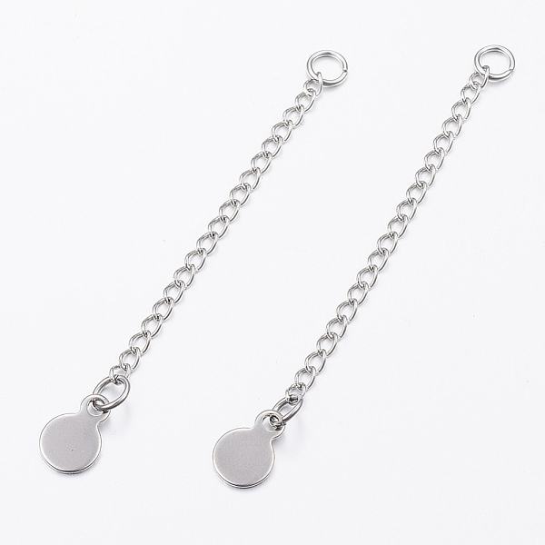 

PandaHall 304 Stainless Steel Chain Extender, Curb Chains, with Flat Round Charms, Stainless Steel Color, 67x2.5mm, Hole: 3.5mm 304...