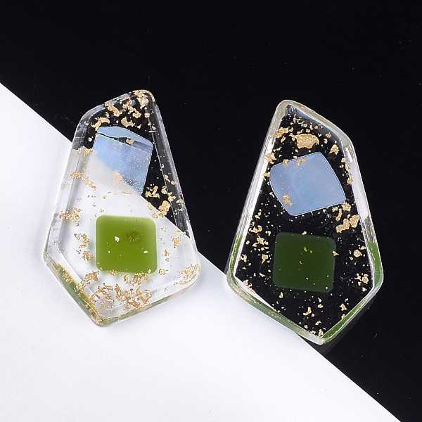 

PandaHall Transparent Resin Cabochons, with Shell and Gold Foil, Polygon, Yellow Green, 43.5x26x5mm Resin Polygon Green