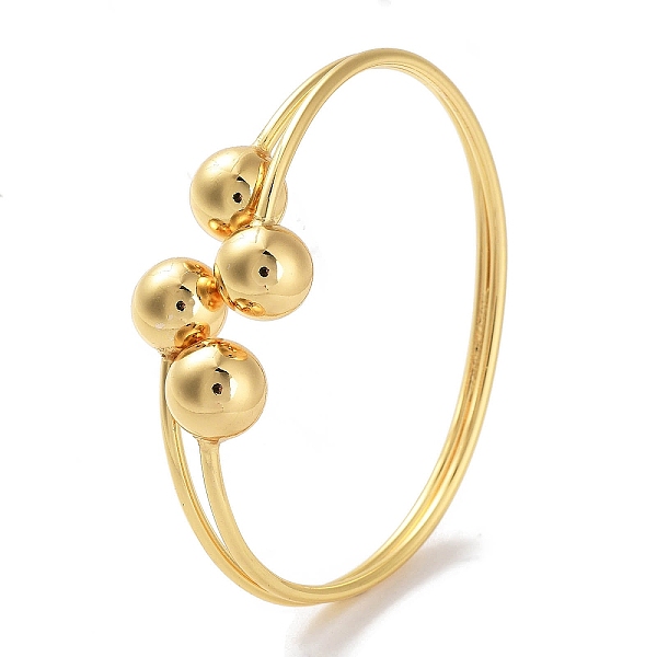 

PandaHall Round Balls Brass Bangles for Women, Real 18K Gold Plated, Inner Diameter: 2-1/2 inch(6.3cm) Brass Round