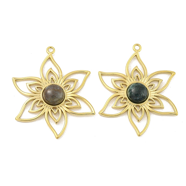 

PandaHall Natural Agate Hollow Pendants, 304 Stainless Steel Flower Charms, Real 14K Gold Plated, 48x38.5x6mm, Hole: 2.2mm Natural Agate...