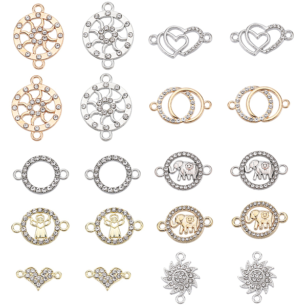 

PandaHall SUNNYCLUE 40Pcs 10 Styles Alloy Connector Charms with Crystal Rhinestone, Flat Round & Ring & Heart, Mixed Shapes, Platinum &..., Clear