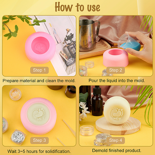 

PandaHall SUPERFINDINGS 1pcs DIY Soap Silicone Molds Footprints Soap Mold 82x37mm Column with Footprint Pattern Candle Mould Hot Pink Resin...