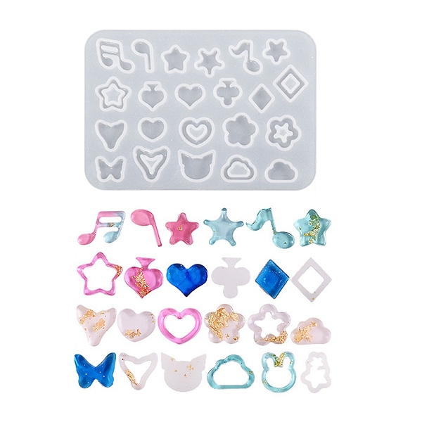 

PandaHall DIY Star/Heart/Flower/Music Note Shaker Filler Silicone Quicksand Molds, Resin Casting Molds, for UV Resin, Epoxy Resin Craft..., White