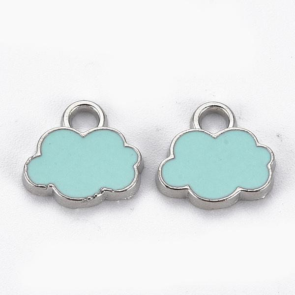 

PandaHall Rack Plating Alloy Enamel Charms, Cadmium Free & Lead Free, Platinum, Cloud, Sky Blue, 12x12.5x2mm, Hole: 2mm Alloy+Enamel Cloud