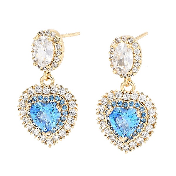 

PandaHall Brass with Sky Blue Glass Dangle Stud Earrings, Heart, Light Gold, 23.5x12mm Glass Heart Multicolor