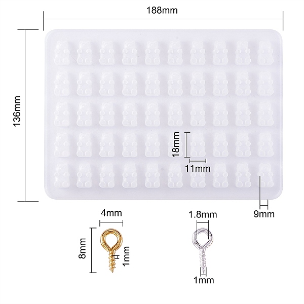

PandaHall 1Pc Bear DIY Silicone Molds, Resin Casting Pendant Molds, For UV Resin, Epoxy Resin Jewelry Making and 200Pcs Iron Screw Eye Pin..., White