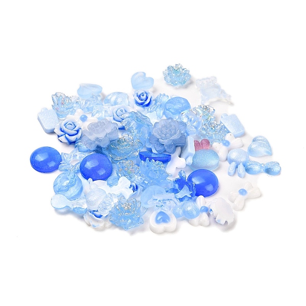 

PandaHall Luminous Resin Decoden Cabochons, Glow in the Dark Flower Mixed Shapes, Deep Sky Blue, 6~15x7~12x2~6.5mm, about 3000pcs/set Resin...